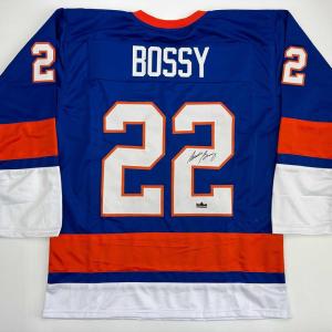 imageFacsimile Autographed Mike Bossy New York Blue Reprint Laser Auto Hockey Jersey Size Mens XL