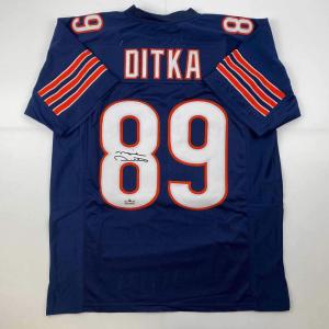 imageFacsimile Autographed Mike Ditka Chicago Blue Reprint Laser Auto Football Jersey Size Mens XL