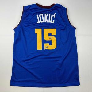 imageFacsimile Autographed Nikola Jokic Denver Royal Blue Reprint Laser Auto Basketball Jersey Size Mens XL
