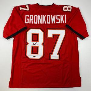 imageFacsimile Autographed Rob Gronk Gronkowski Tampa Bay Red Reprint Laser Auto Football Jersey Size Mens XL