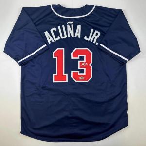 imageFacsimile Autographed Ronald Acuna Jr Atlanta Blue Reprint Laser Auto Baseball Jersey Size Mens XL