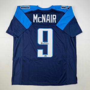 imageFacsimile Autographed Steve McNair Tennessee Navy Blue Reprint Laser Auto Football Jersey Size Mens XL