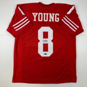imageFacsimile Autographed Steve Young San Francisco Red Reprint Laser Auto Football Jersey Size Mens XL
