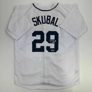 imageFacsimile Autographed Tarik Skubal Detroit White Reprint Laser Auto Baseball Jersey Size Mens XL