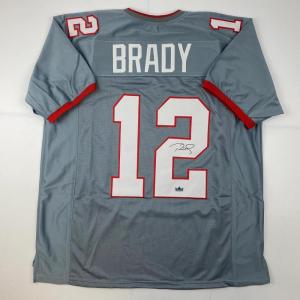 imageFacsimile Autographed Tom Brady Tampa Bay Pewter Grey Reprint Laser Auto Football Jersey Size Mens XL