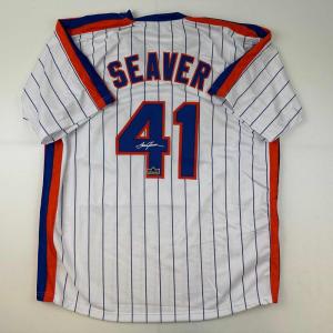 imageFacsimile Autographed Tom Seaver New York Pinstripe Reprint Laser Auto Baseball Jersey Size Mens XL