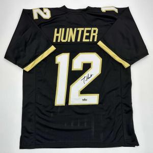 imageFacsimile Autographed Travis Hunter Colorado Black Reprint Laser Auto College Football Jersey Size Mens XL