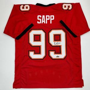 imageFacsimile Autographed Warren Sapp Tampa Bay Red Reprint Laser Auto Football Jersey Size Mens XL