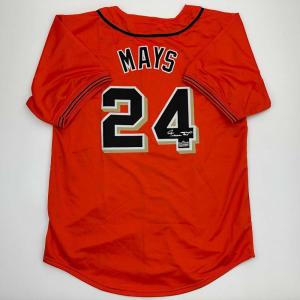 imageFacsimile Autographed Willie Mays San Francisco Orange Reprint Laser Auto Baseball Jersey Size Mens XL