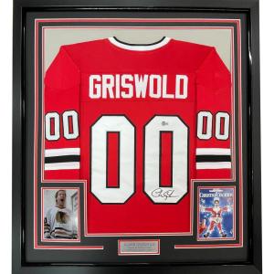 imageFramed AutographedSigned Chevy Chase Clark Griswold 35x39 Christmas Vacation Movie Chicago Red Hockey Jersey Beckett BAS COA
