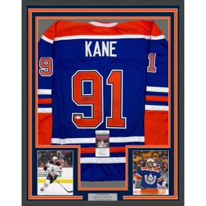 imageFramed AutographedSigned Evander Kane 35x39 Edmonton Blue Hockey Jersey JSA COA
