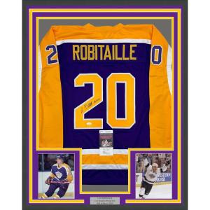imageFramed AutographedSigned Luc Robitaille HOF 09 35x39 Los Angeles LA Purple Hockey Jersey JSA COA
