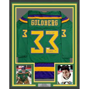 imageFramed AutographedSigned Shaun Weiss Greg Goldberg 35x39 The Mighty Ducks Green Hockey Jersey Beckett BAS COA