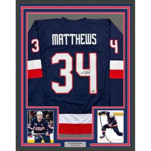 imageFramed Facsimile Autographed Auston Matthews 35x39 United States USA Blue 2025 4 Nations FaceOff Reprint Laser Auto Hockey Jersey