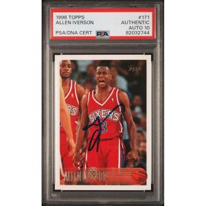 imageGraded 1996 Topps Allen Iverson 171 Rookie RC Basketball Card PSA 10 Auto Grade Gem Mint