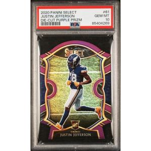 imageGraded 2020 Panini Select Justin Jefferson 61 Die Cut Purple Prizm Rookie RC Football Card PSA 10 Gem Mint