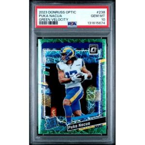 imageGraded 2023 Panini Donruss Optic Puka Nacua 238 Green Velocity Rookie RC Football Card PSA 10 Gem Mint