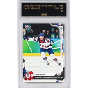 imageGraded 2026 Topps Now Olympics Jack Hughes 18 Golden Goal 1st Mens Hockey Gold Medal Since 1980 Team USA Hockey Card HOFSM 10