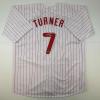 imageFacsimile Autographed Trea Turner Philadelphia Pinstripe Reprint Laser Auto Baseball Jersey Size Mens XL