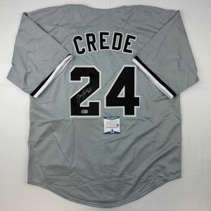 imageAutographedSigned Joe Crede Chicago Grey Baseball Jersey Beckett BAS COA
