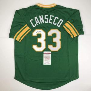 imageAutographedSigned Jose Canseco Oakland Green Baseball Jersey JSA COA
