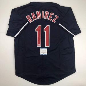 imageAutographedSigned Jose Ramirez Cleveland Blue Baseball Jersey Beckett BAS COA