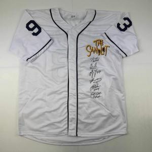 imageAutographedSigned The Sandlot Movie 6x Cast Member Sigs White Baseball Jersey Beckett BAS COA