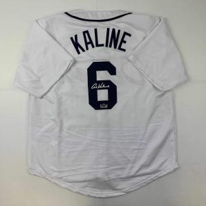 imageFacsimile Autographed Al Kaline Detroit White Reprint Laser Auto Baseball Jersey Size Mens XL