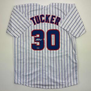 imageFacsimile Autographed Kyle Tucker Chicago Pinstripe Reprint Laser Auto Baseball Jersey Size Mens XL