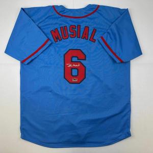 imageFacsimile Autographed Stan Musial St Louis Blue Reprint Laser Auto Baseball Jersey Size Mens XL