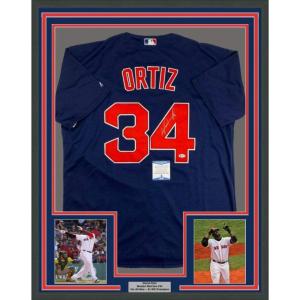 imageFramed AutographedSigned David Ortiz 33x42 Boston Blue Baseball Jersey Beckett BAS COA