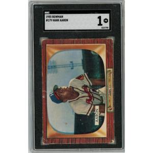 imageGraded 1955 Bowman Hank Aaron 179 2nd Year First Bowman Baseball Card SGC 1