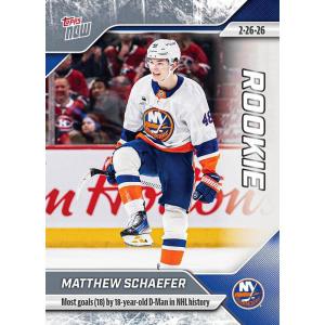 image2025 Topps Now Matthew Schaefer 110 Most Goals 18 by 18 Year Old Dman in NHL History New York Islanders Rookie RC Hockey Card