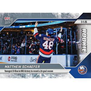 image2025 Topps Now Matthew Schaefer 111 Youngest Dman in NHL History to Record 20 Goal Season New York Islanders Rookie RC Hockey Card