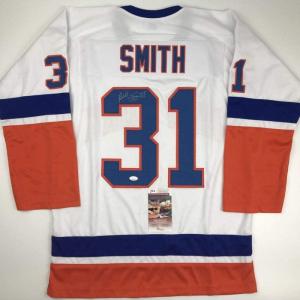 imageAutographedSigned Billy Smith New York White Hockey Jersey JSA COA