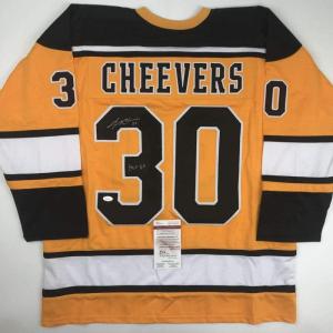 imageAutographedSigned Gerry Cheevers HOF 85 Boston Yellow Hockey Jersey JSA COA