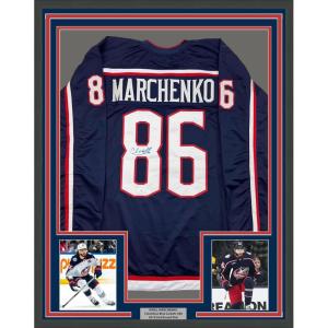 imageFramed AutographedSigned Kirill Marchenko 35x39 Columbus Blue Hockey Jersey JSA COA