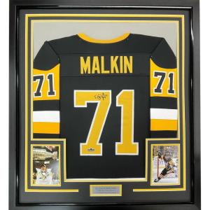 imageFramed Facsimile Autographed Evgeni Malkin 35x39 Pittsburgh Black Reprint Laser Auto Hockey Jersey
