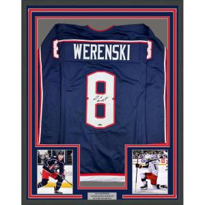 imageFramed Facsimile Autographed Zach Werenski 35x39 Columbus Blue Reprint Laser Auto Hockey Jersey