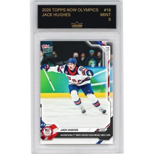 imageGraded 2026 Topps Now Olympics Jack Hughes 18 Golden Goal 1st Mens Hockey Gold Medal Since 1980 Team USA Hockey Card HOFSM 9 Mint