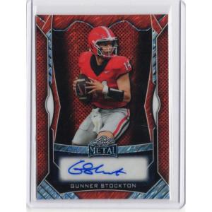 image2025 Leaf Metal Gunner Stockton MAGS1 Red Shimmer Auto 40 Georgia Bulldogs Rookie RC Football Card