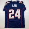 imageFacsimile Autographed Ty Law New England Blue Reprint Laser Auto Football Jersey Size Mens XL