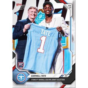 image2026 Topps Now Carnell Tate CTAT Titans 4th Overall 2026 NFL Draft Selection Tennessee Titans Rookie RC Football Card