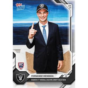 image2026 Topps Now Fernando Mendoza FMEN Raiders 1st Overall 2026 NFL Draft Selection Las Vegas Raiders Rookie RC Football Card