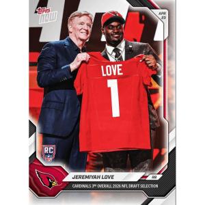 image2026 Topps Now Jeremiyah Love JLOV Cardinals 3rd Overall 2026 NFL Draft Selection Arizona Cardinals Rookie RC Football Card