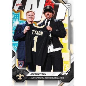 image2026 Topps Now Jordan Tyson JTYS Saints 8th Overall 2026 NFL Draft Selection New Orleans Saints Rookie RC Football Card