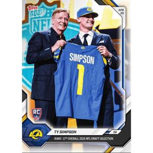 image2026 Topps Now Ty Simpson TSIM Rams 13th Overall 2026 NFL Draft Selection Los Angeles Rams Rookie RC Football Card