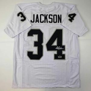 imageFacsimile Autographed Bo Jackson Oakland Las Vegas White Reprint Laser Auto Football Jersey Size Mens XL