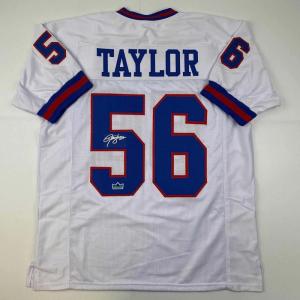 imageFacsimile Autographed Lawrence Taylor New York White Reprint Laser Auto Football Jersey Size Mens XL