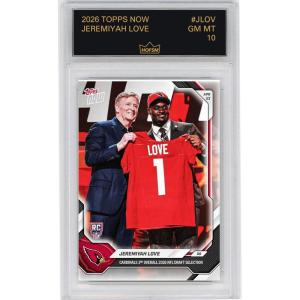 imageGraded 2026 Topps Now Jeremiyah Love JLOV Cardinals 3rd Overall 2026 NFL Draft Selection Arizona Cardinals Rookie RC Football Card HOFSM 10 Gem Mint